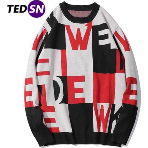2020 Hip Hop Letter Printed Knitted Sweater Pullover Men Harajuku Fashion Male Oversized Knitwear Casual Streetwear Sweaters