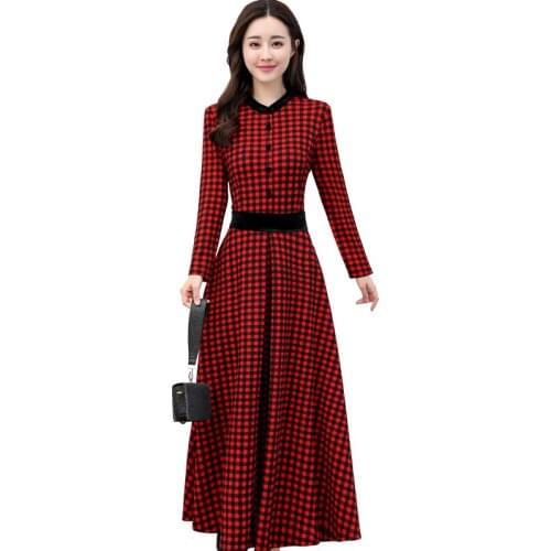 New womens dresses autumn and winter Slim long sleeves wild temperament elegant fashion long paragraph lattice thin dress TB181