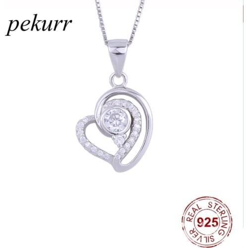 Pekurr 925 Sterling Silver Big Zircon Round Gem Heart Necklace For Women Luxury Crystal Heart Pendants Wedding Fashion Jewelry