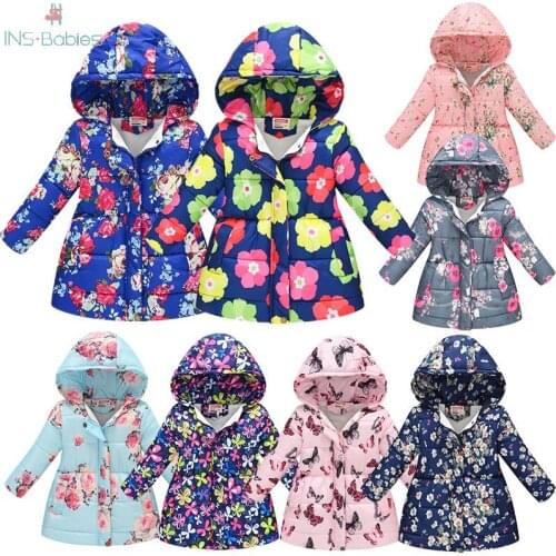 Winter Jackets Girls Baby Girl Clothes childrens jackets for girl Cotton Padded long coat Snowsuit with Hooded flower outerwear