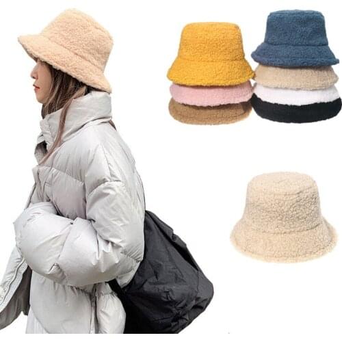 Winter Warm Fluffy Fisherman Hat Warm Soft Women Sun Shade Hat Japanese Fashion Simple Bucket Hat Autumn Winter Outdoor