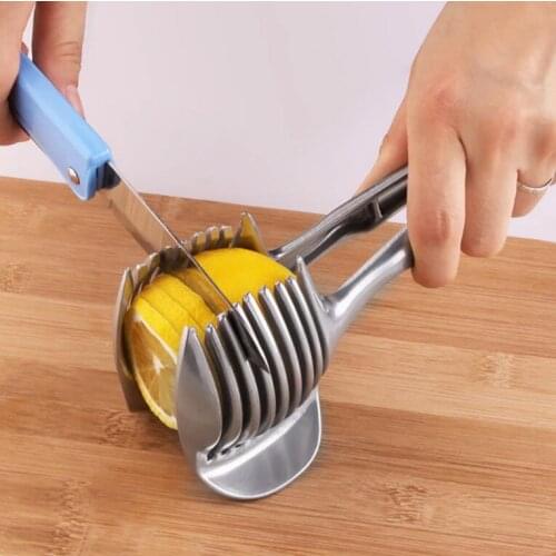 1Pc Handy Stainless Steel Potato Slicer Tomato Cutter Tool Shreadders Lemon Cutting Holder Safety Kitchen Cooking Tools
