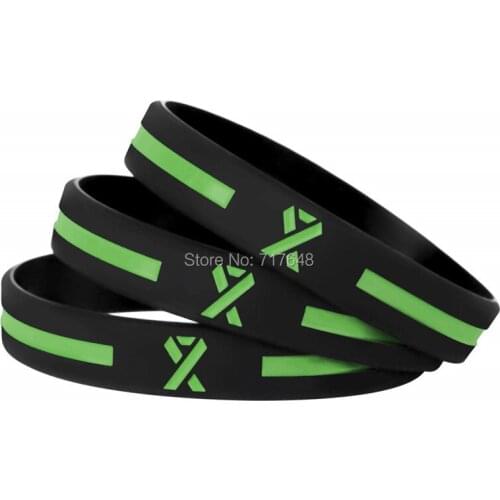 100pcs Green Awareness Ribbon wristband silicone bracelets free shipping by ePacket A