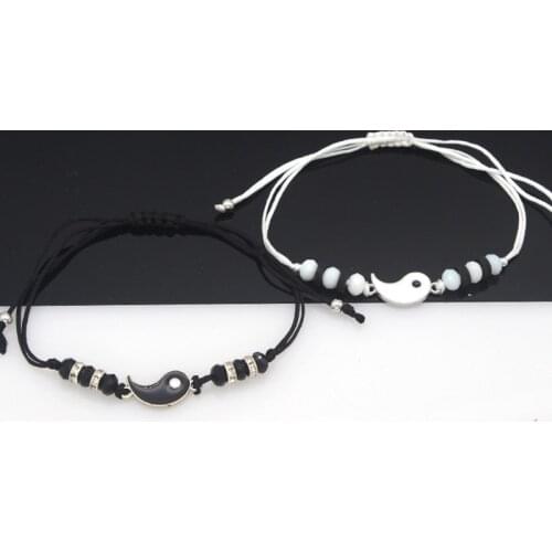 2 Matching Yin and Yang Adjustable Rope Bracelets for Best Friends Boyfriends and Girlfriends Valentines Day Gifts