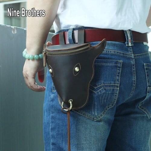 2021 Fashion Cow Style Mens Leather Bag High Quality Male Waist Bag Mens Belt Purse Crazy Horse Leather Travel Cellphone Purse
