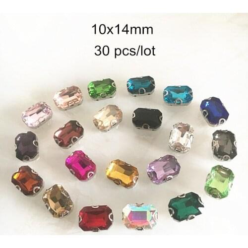 30 pcs Octagon Sewing on Bead 10*14mm Glass Bead Sewing Beads For Clothes Decoration,Sparkling,Different Colors