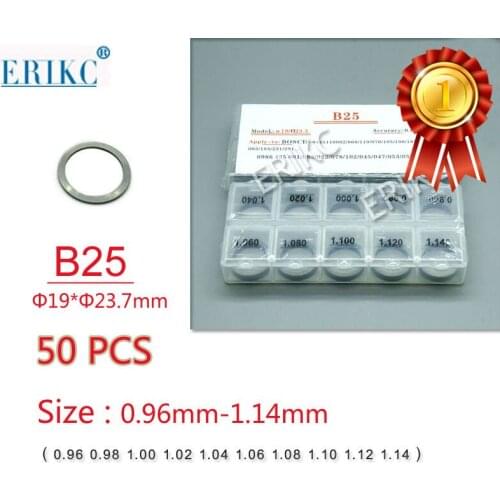 50PCS ERIKC Shims B25 Fuel Injector Gaskets Shim Calibration for Bosch Injector Common Rail Lift Shim Set Size : 0.96mm--1.14mm