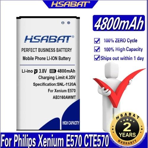 HSABAT AB3160AWMT 4800mAh Battery for Philips Xenium E570 CTE570 Batteries