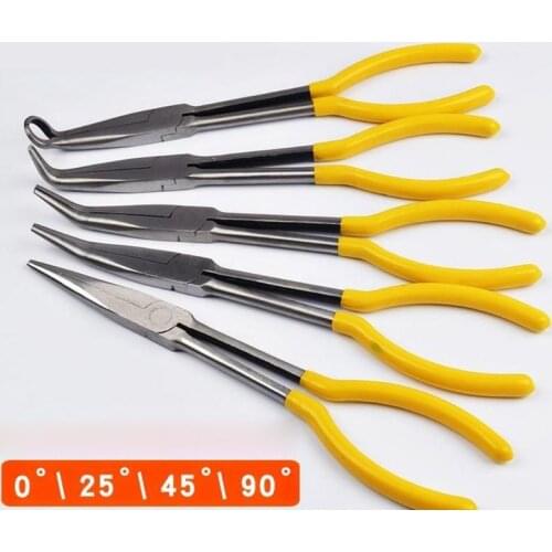 Long Reach 11 Inch Plier Curved Straight Needle Nose Angled Car Repair Tools Q9QD
