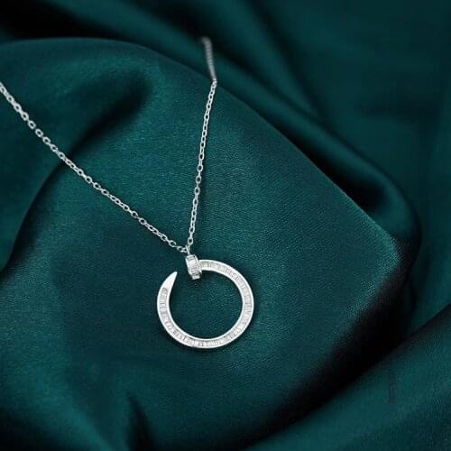 Japanese and Korean Fashion Micro-studded Clavicle Chain Fine Moon Pendant Womens Jewelry 925 Silver Necklace