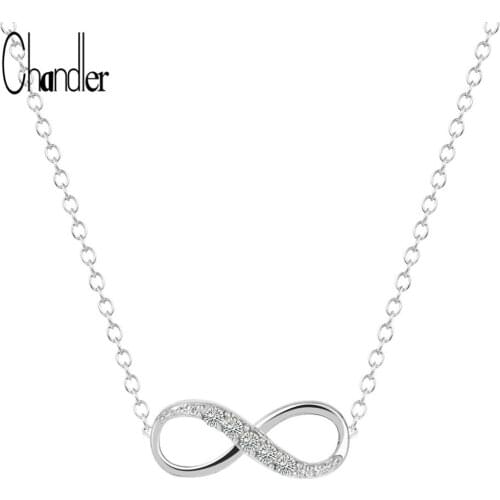 Chandler Gold Plating Endless 8 Shape Pendant Necklaces For Women Infinity Forever Friendship Clear Crystal Coliers Gift