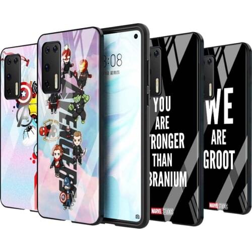 Tempered Glass Cover Shell Luxury Marvel Avengers cute text logo For Huawei P40 P30 P20 P10 Pro Plus Lite 5G 2019 Phone Case