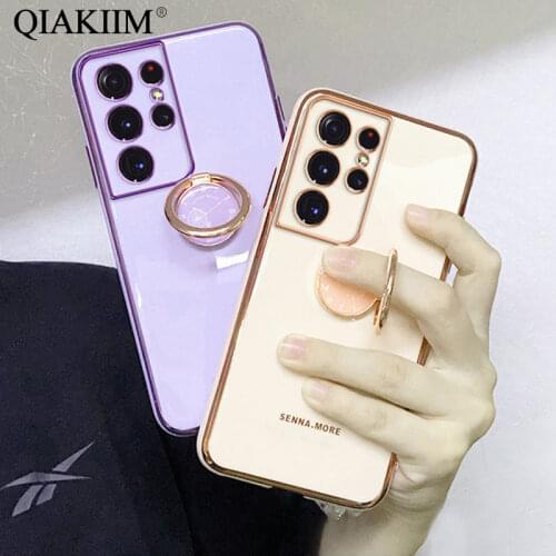 Stand Ring Holder Case For Samsung Galaxy S20 FE S21 S10 Plus Note 20 Ultra A72 A52 A12 A02 A71 A51 Plating Soft TPU Phone Cover