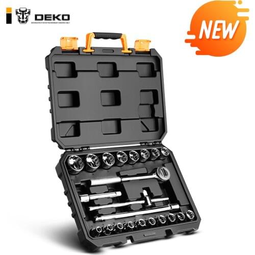 DEKO 22 Pcs Professional Car Repair Tool Set Auto Ratchet Spanner Screwdriver Socket Mechanics Tools Kit W/ Blow-Molding Box