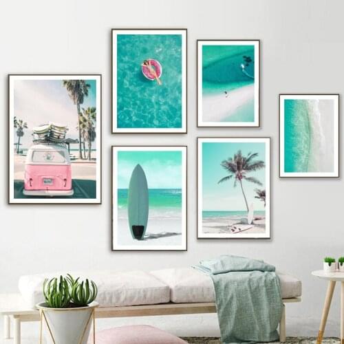 Surfboard Coconut Tree White Beach Sea Wall Art Canvas Painting Nordic Posters And Prints Wall Pictures For Living Room Decor