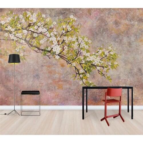 Customized Wallpaper 3D Fresh Oil Painting Apricot Flower Branch Green Leaf Background Wall Living Room Bedroom Mural фотообои