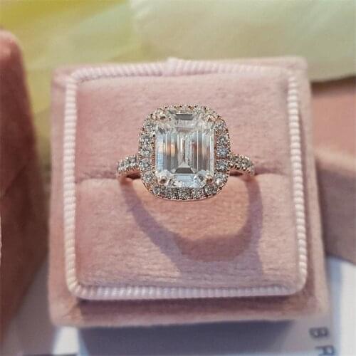14K Solid Gold RandH 2CARAT Emerald Cut Halo Stone Moissanite Ring Lab Grow Diamond Fine Jewelry Engagement Wedding For Women