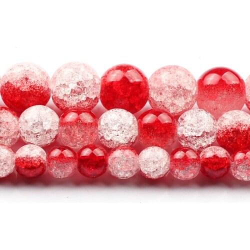 6/8/10mm Natural White & Red Snow Cracked Crystal Stone Beads Round For Accessories Jewellery Making Bracelet 15