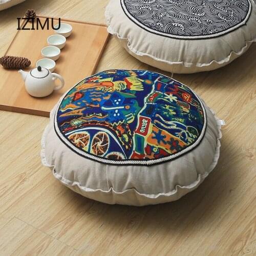 Cotton and linen round large bay window balcony yoga mat thickening meditation tea mat meditation mat removable washable cushion