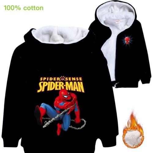 Disney spiderman Boys Girls Hooded Jacket Coat Winter Kids Windbreaker Boy Plus Thicken Velvet Outerwear Children Clothes