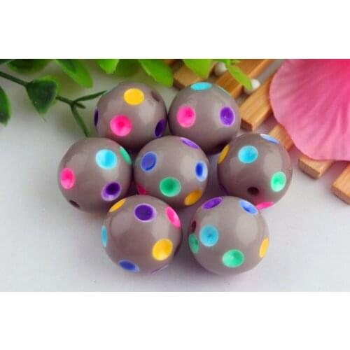 Kwoi vita 50pcs/lot grey 20mm acrylic rainbow polka dot beads,loose round gumball chunky beads for chunky necklaces making