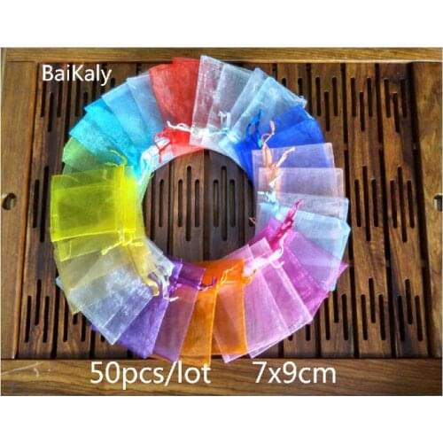 50pcs 7x9 cm organza bags jewelry pouches wedding party decoration drawable gift bags jewelry Packaging display jewelry pouches