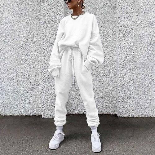 Fashion Women Solid Colors Tracksuit Leisure Long Sleeves Loose Sweatshirts Pullover Tops Sweatpants Athletic Wear Sport