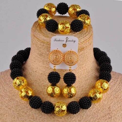 Fashion nigerian wedding set black women costume necklace african jewelry set FZZ15-02
