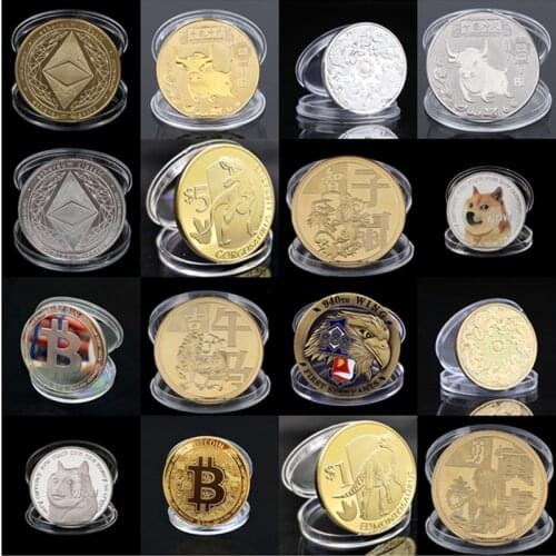 1PC Gold Plated Bitcoin Coin BIT BTC coin Litecoin Ripple Ethereum shiba Cardano IOTA FIL wow doge coin cryptocurrency coin