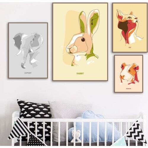 Cartoon Elephant Rabbit Cat Hamster Nordic Posters and Prints Wall Art Canvas Painting Nursery Wall Picture Baby Kids Room Decor