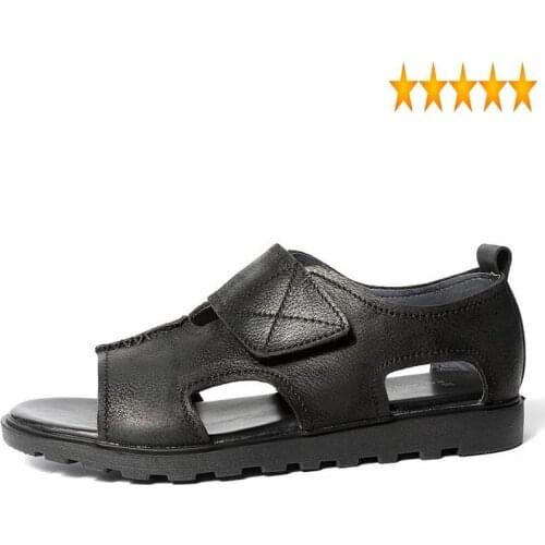 2021 Summer Mens New Fashion Korean Genuine Leather Open Toe Gladiator Casual Beach Sandals Flats Breathable Man