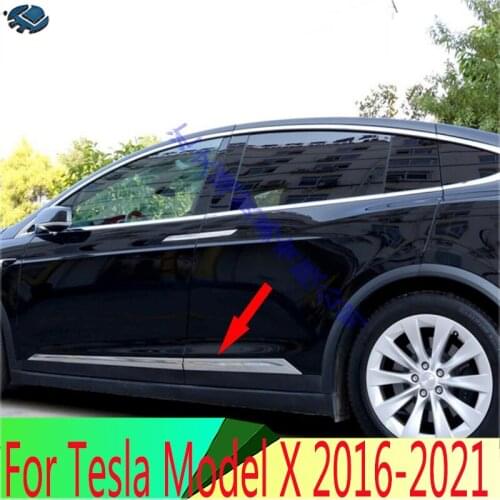 For Tesla Model X 2016 2017 2018 ABS Chrome Side Door Line Garnish Body Trim Accent Molding Cover Bezel Styling Protector