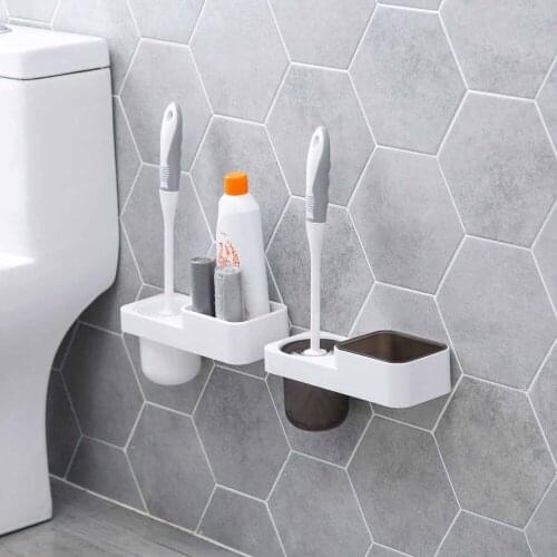 Wall Mounted Toilet Brush Holder Set Wash Room Plastic Storage Shelf Rack Toilet Cleaner Holder Bathroom Accessories