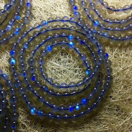 Natural Moonstone Blue Light Gemstone Beads Bracelet AAA 5mm 3rows