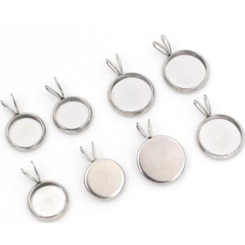 No Fade) 8mm 10mm 12mm 20pcs Stainless Steel V Type Cameo Settings Cabochon Base Charms Pendant High Quality