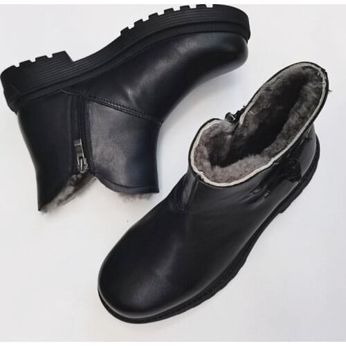 Careaymade-Genuine leather pure wool short boots womens boots sheepskin wool integrated warm cotton boots,anti slip snow boots