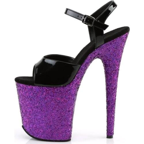 New Bar High-heeled Pole Dance Catwalk Shoes Flash Waterproof Platform Black Upper Fine Heels 20cm Model Training Special Shoes