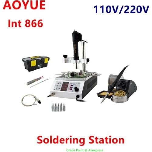 New Product Aoyue 866 SMD Soldering Iron Station With Hot Air Gun Int 866 BGA Rework 110V/220V 3 In1 Hot Air Rework Pre-heater