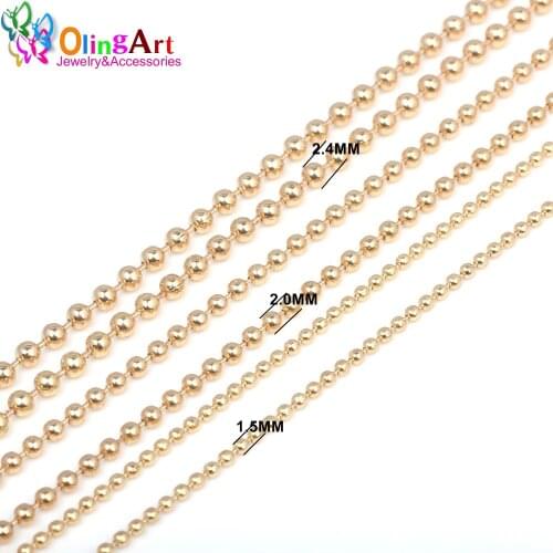 OlingArt 3M 1.5/2.0/2.4MM Gold Plated Ball Link Chains For bracelet necklace earrings tassels DIY Jewelry Accessories making