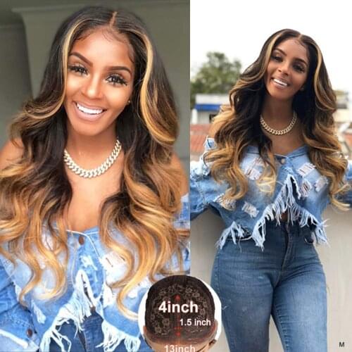 BLG Ombre Hair Wig T Part Human Hair Wigs Highlighted Braziian Remy Hair Lace Part Wig For Black Women