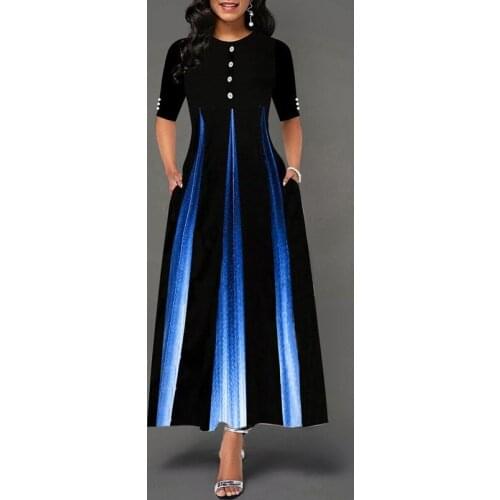 Maxi Elegant Party Dress Women Half Sleeve Floral Ankle-Length Female Black Summer Ladies Dress A-line Long Dress robe femme