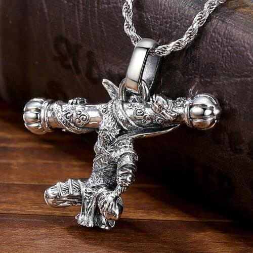 Fighting Saint Buddha Silver Pendant Men Style Retro Creative Domineering Qitian King Necklace Jewelry Accessory