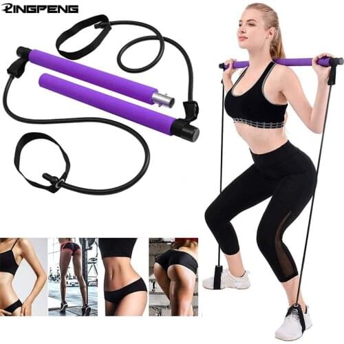 Portable Pilates Bar Kit with Resistance Band Gym Equipment Fitness Foot Loop for Yoga,Stretch,Sit-Up Bar Resistance Band