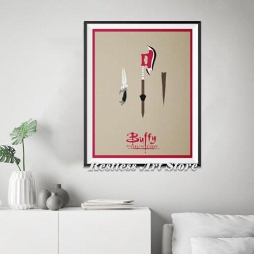 Buffy the Vampire Slayer Poster Minimal Art Print Scythe Knife Wooden Stake Buffy Wall Art Painting 90s TV Show Poster Pictures