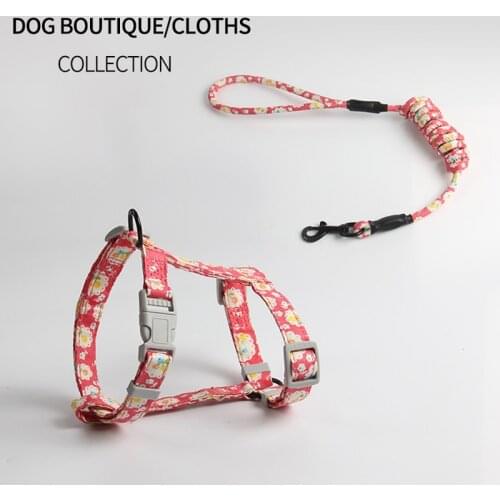 Cat Harness and Leash Set Adjustable Puppy Small Dog Cat Collar Harness Pet Leads Nylon Floral Leash for Outdoor Walking