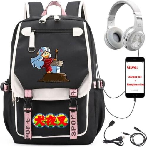 USB Charging teenagers Laptop packsack anime Inuyasha backpack Women men Travel Backpack student School book Bag