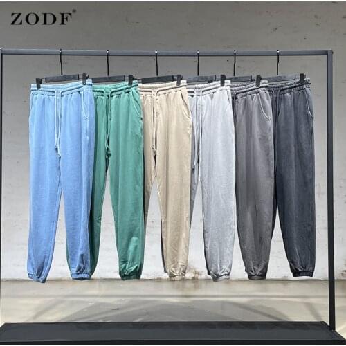 ZODF Chic Men 100% 420gsm Cotton Sweatpants Solid Loose High Street Casual Drawstring Pants For Winter and Autumn HY0166