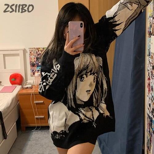 Knitted Harajuku Winter Clothes Women Retro Oversized Sweaters Long Sleeve Top Gothic Fashion Japanese Kawaii Cartoon Streetwear