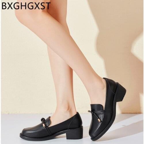 Ladies high heels fashion italian leather shoes women block heel shoes luxury brand office shoes women zapatos casuales mujer