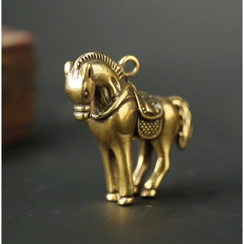 Vintage solid Brass horse craft DIY Pendant ornament Miniature Fitting Keychain ring Pendant Accessories a1585